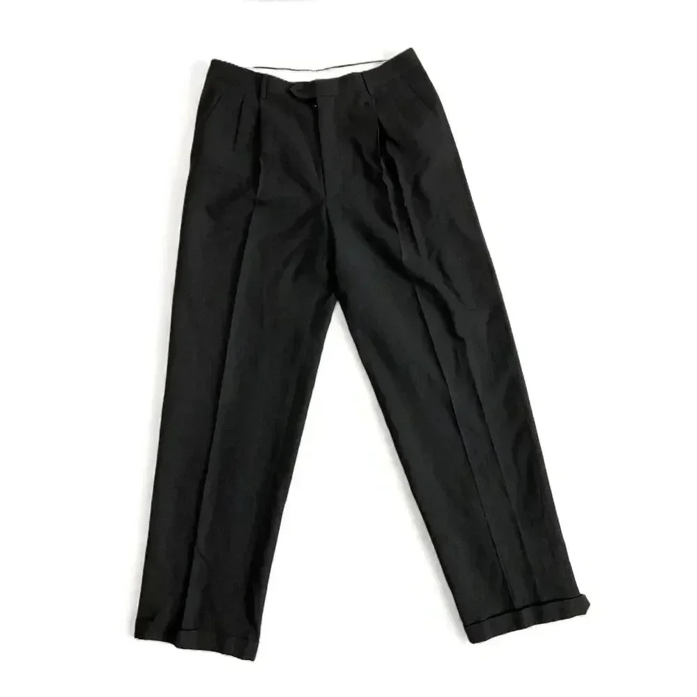 Joseph Feiss Dark Charcoal Grey Black 100 Wool‎ Pleated Slacks 34 Waist
